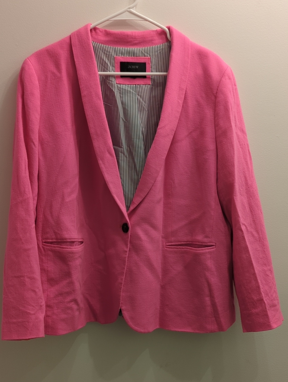 J. Crew Wool Parke Blazer in Bright Pink Single-Button, Women's Size 20